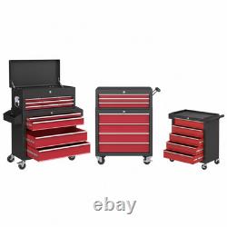 Coffre à outils roulant verrouillable armoire à roulettes 14 tiroirs stockage en acier rouge