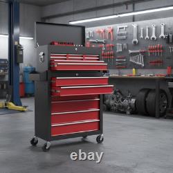 Coffre à outils roulant verrouillable armoire à roulettes 14 tiroirs stockage en acier rouge