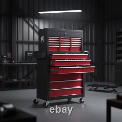 Coffre à outils roulant verrouillable armoire à roulettes 14 tiroirs stockage en acier rouge