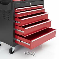 Coffre à outils roulant verrouillable armoire à roulettes 14 tiroirs stockage en acier rouge