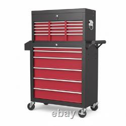 Coffre à outils roulant verrouillable armoire à roulettes 14 tiroirs stockage en acier rouge