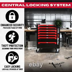 Coffre à outils sur roulettes 7 tiroirs rangement garage atelier noir/rouge