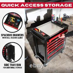 Coffre à outils sur roulettes 7 tiroirs rangement garage atelier noir/rouge