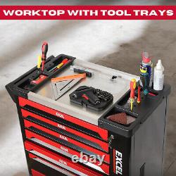 Coffre à outils sur roulettes 7 tiroirs rangement garage atelier noir/rouge