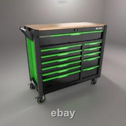 Coffre à outils sur roulettes DSD Tools 12 tiroirs vide de rangement vert/noir