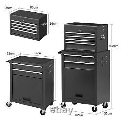 Coffre à outils sur roulettes à 6 tiroirs, armoire de rangement à outils haute capacité - Noir
