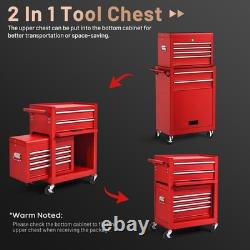 Coffre à outils sur roulettes à 6 tiroirs, armoire de rangement à outils haute capacité avec 4 crochets