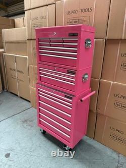 Coffre à outils sur roulettes en acier avec 19 tiroirs rose Us Pro Tools