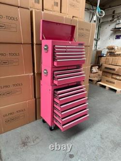 Coffre à outils sur roulettes en acier avec 19 tiroirs rose Us Pro Tools