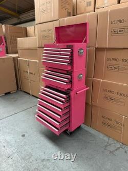 Coffre à outils sur roulettes en acier avec 19 tiroirs rose Us Pro Tools