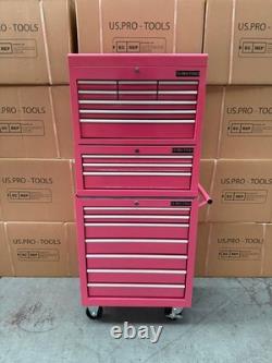 Coffre à outils sur roulettes en acier avec 19 tiroirs rose Us Pro Tools