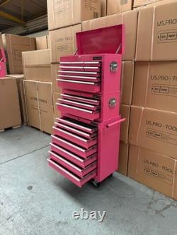 Coffre à outils sur roulettes en acier avec 19 tiroirs rose Us Pro Tools