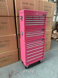 Coffre à outils sur roulettes en acier avec 19 tiroirs rose Us Pro Tools