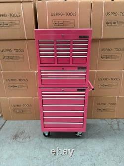 Coffre à outils sur roulettes en acier avec 19 tiroirs rose Us Pro Tools