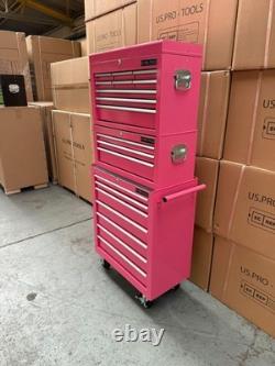 Coffre à outils sur roulettes en acier avec 19 tiroirs rose Us Pro Tools