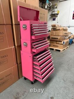 Coffre à outils sur roulettes en acier avec 19 tiroirs rose Us Pro Tools