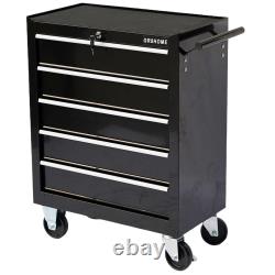 Coffre à tiroirs à outils en acier avec rangement verrouillable sur roues, chariot noir
