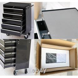 Coffre à tiroirs à outils en acier avec rangement verrouillable sur roues, chariot noir Coffre à tiroirs à outils en acier avec rangement verrouillable sur roues, chariot noir