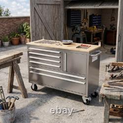 Coffre d’atelier roulant en acier inoxydable 48/55 avec 6/10 tiroirs, armoire à outils <br/>