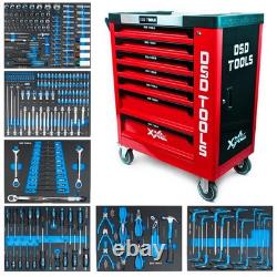 Coffre de rangement DSD TOOLS pour outils avec roulettes, garage, atelier, 7 tiroirs, rouge