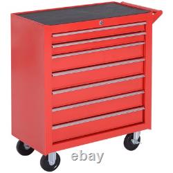 Coffre de rangement à outils sur roulettes pour garage ou atelier avec 7 tiroirs verrouillables, rouge