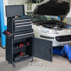 Coffre de rangement à rouleaux robuste pour atelier de garage, 4 tiroirs, noir