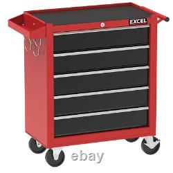Coffre de rangement à rouleaux robuste pour outils de garage avec 5 tiroirs rouge