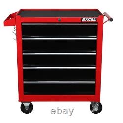 Coffre de rangement à rouleaux robuste pour outils de garage avec 5 tiroirs rouge