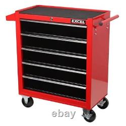 Coffre de rangement à rouleaux robuste pour outils de garage avec 5 tiroirs rouge