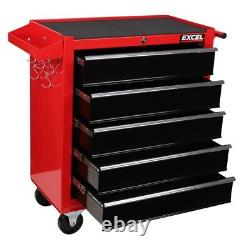 Coffre de rangement à rouleaux robuste pour outils de garage avec 5 tiroirs rouge