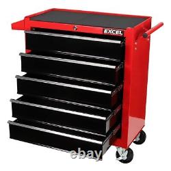 Coffre de rangement à rouleaux robuste pour outils de garage avec 5 tiroirs rouge