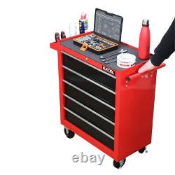 Coffre de rangement à rouleaux robuste pour outils de garage avec 5 tiroirs rouge