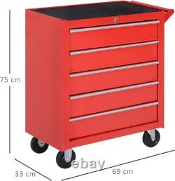 Coffre de rangement à roulettes DURHAND pour garage et atelier avec 5 tiroirs rouge