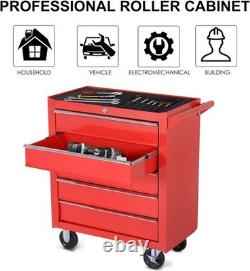 Coffre de rangement à roulettes DURHAND pour garage et atelier avec 5 tiroirs rouge