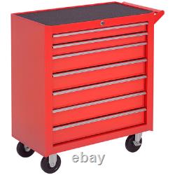 Coffre de rangement à roulettes DURHAND pour garage et atelier avec 7 tiroirs rouge