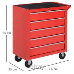Coffre de rangement à roulettes avec 5 tiroirs pour outil de garage atelier rouge