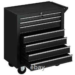 Coffre de rangement à roulettes avec 7 tiroirs pour atelier de garage finition noire mate