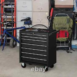 Coffre de rangement à roulettes avec 7 tiroirs pour atelier de garage finition noire mate