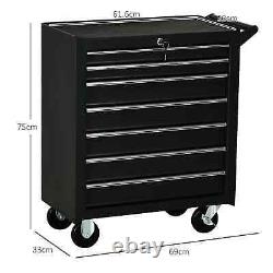 Coffre de rangement à roulettes avec 7 tiroirs pour atelier de garage finition noire mate