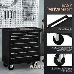 Coffre de rangement à roulettes avec 7 tiroirs pour atelier de garage finition noire mate