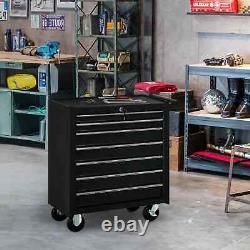 Coffre de rangement à roulettes avec 7 tiroirs pour atelier de garage finition noire mate