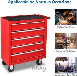 Coffre de rangement à roulettes rouge avec 5 tiroirs adapté pour garage atelier UK