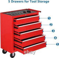 Coffre de rangement à roulettes rouge avec 5 tiroirs adapté pour garage atelier UK
