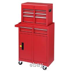 Coffre de rangement en métal avec 4 tiroirs portable sur roues rouge