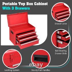 Coffre de rangement en métal avec 4 tiroirs portable sur roues rouge