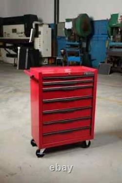 Coffre de rangement pour outils Hilka, rouge métallique, portable, armoire roulante de garage, boîte à outils