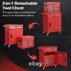 Coffre de rangement robuste pour outils avec roulettes, 8 tiroirs, grande boîte