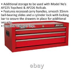 Coffret à outils verrouillable à 3 tiroirs de couleur rouge, dimensions 670 x 315 x 255mm.