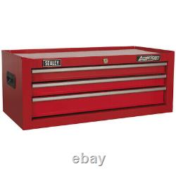 Coffret à outils verrouillable à 3 tiroirs de couleur rouge, dimensions 670 x 315 x 255mm.