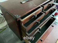 Coffret d'outils d'ingénieur vintage Moore & Wright à 7 tiroirs avec clé